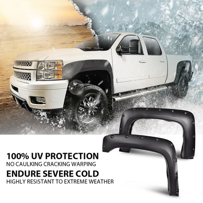 G-PLUS Pocket Rivet Upgrade Fender Flares, Compatible with 2007-2013 Chevy Silverado 1500, [Only Fit 69'' Short Bed Crew Cab(Excludes 07 Classic Models)], Textured Wheel Cover [Not Fit GMC Sierra]