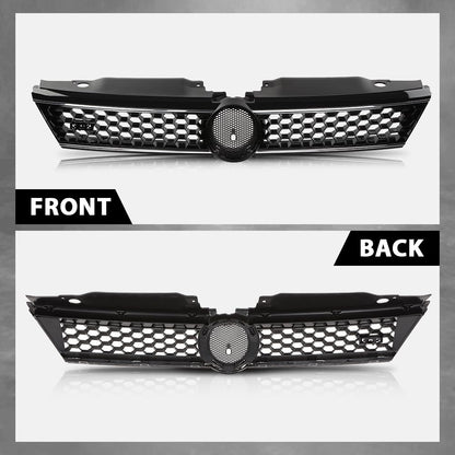 G-PLUS Front Upper Grille Grill Trim Gloss Black Honeycomb W/Chrome Trim Compatible with Volkswagen VW Jetta 2010-2014 5C6853653A