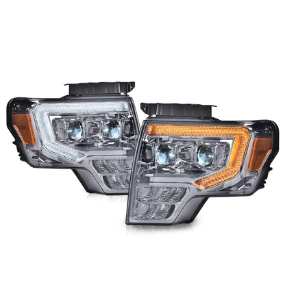 G-PLUS Headlights LED DRL Compatible with Ford F150 2009-2014 Headlamps Pair Left & Right Tube Dual Projector Smoky Lens Chrome Housing Amber Reflector,faros delanteros