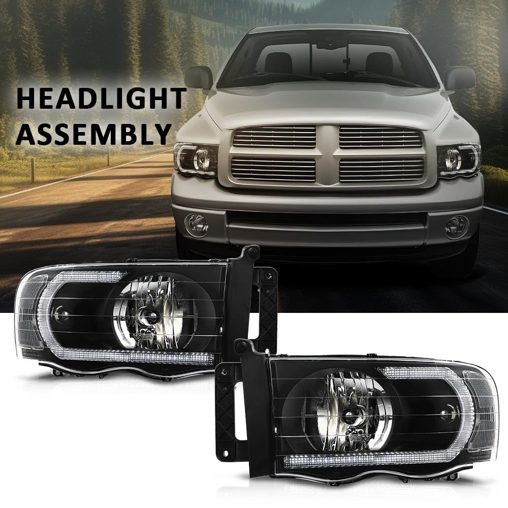 G-PLUS LED Headlights Compatible with Dodge Ram 1500 2002-2005,Fit Dodge Ram 2500 3500 2003-2005 Headlamps Clear Lens Black Housing Clear Reflector Left & Right,faros delanteros Assembly