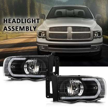 G-PLUS LED Headlights Compatible with Dodge Ram 1500 2002-2005,Fit Dodge Ram 2500 3500 2003-2005 Headlamps Clear Lens Black Housing Clear Reflector Left & Right,faros delanteros Assembly