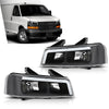 G-PLUS LED Headlights Assembly Front Headlamps Compatible with Chevy Express GMC Savana 1500 2003-2014, Fit Chevy Express GMC Savana 2500 3500 2003-2023 Clear Lens Black Housing