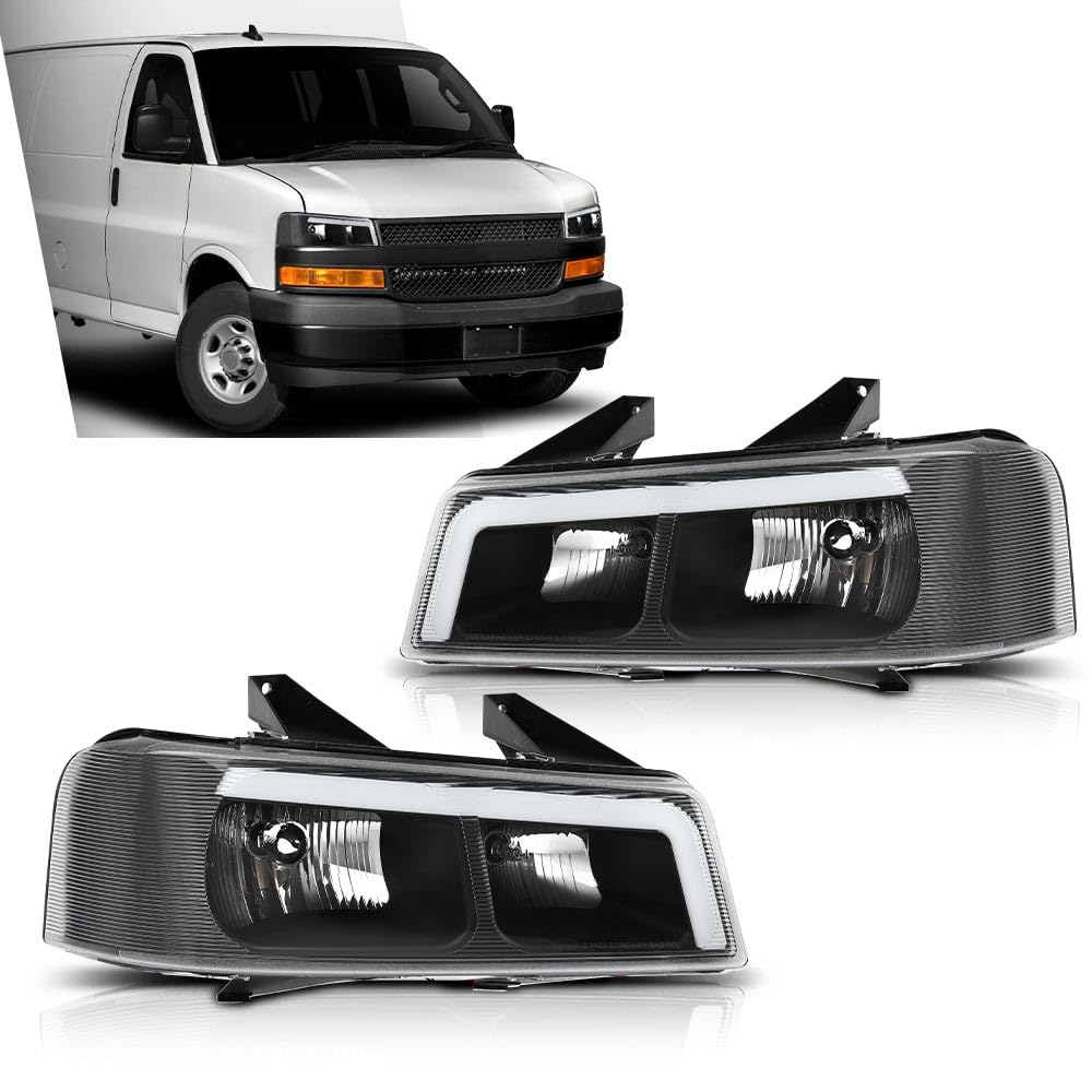 G-PLUS LED Headlights Assembly Front Headlamps Compatible with Chevy Express GMC Savana 1500 2003-2014, Fit Chevy Express GMC Savana 2500 3500 2003-2023 Clear Lens Black Housing