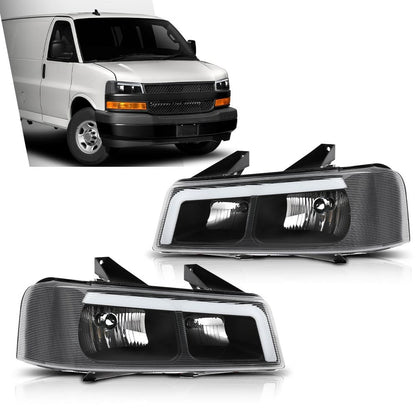 G-PLUS LED Headlights Assembly Front Headlamps Compatible with Chevy Express GMC Savana 1500 2003-2014, Fit Chevy Express GMC Savana 2500 3500 2003-2023 Clear Lens Black Housing