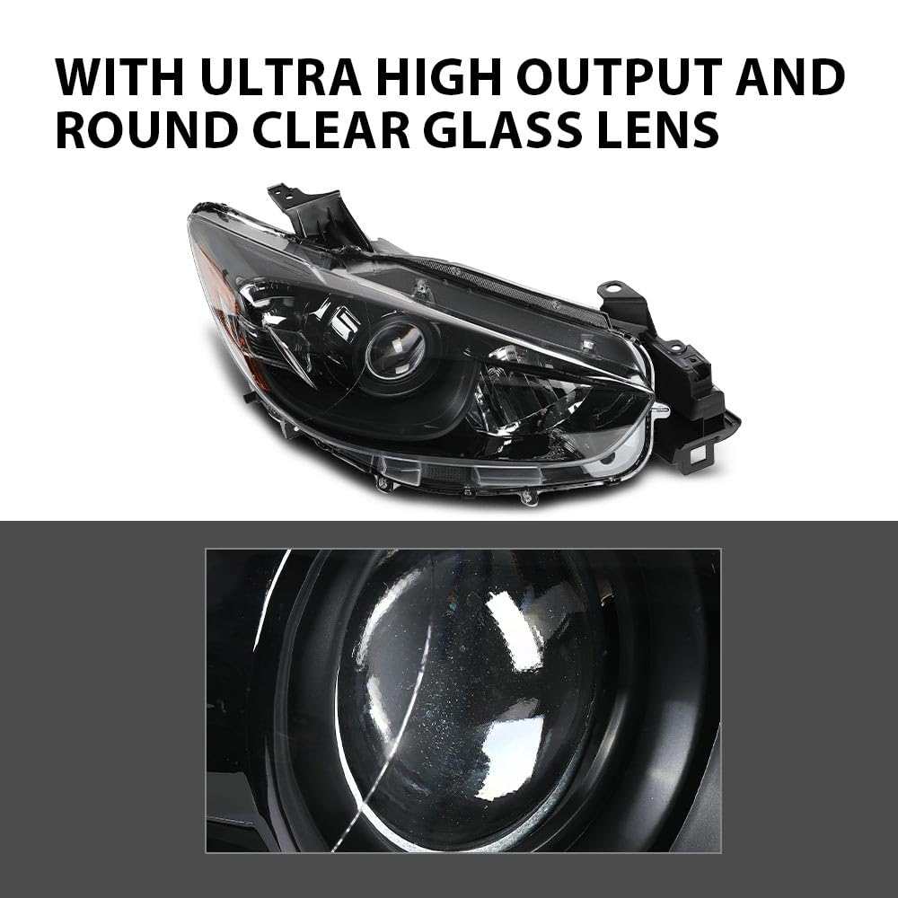 G-PLUS Headlights Projector Fit Mazda CX-5 (submodel: Grand Touring, GS, GT, GX, Sport, Touring) 2013-2016,Headlamps Clear Lens Black Housing Amber Reflector Left & Right,faros delanteros