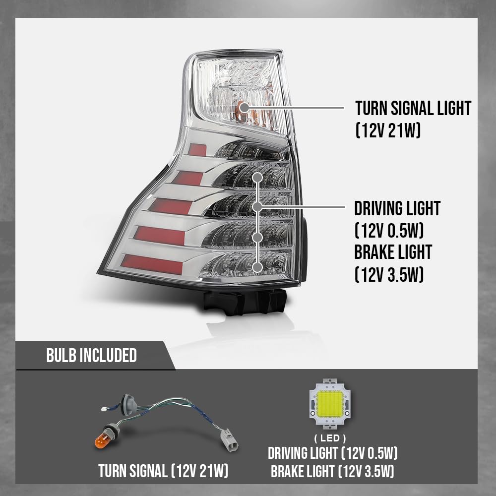 G-PLUS LED Rear Left Side Tail Light Assembly Rear Brake Lamp Taillight Compatible with LX GX460 2014-2023 8156160B11, LX2818116 Black