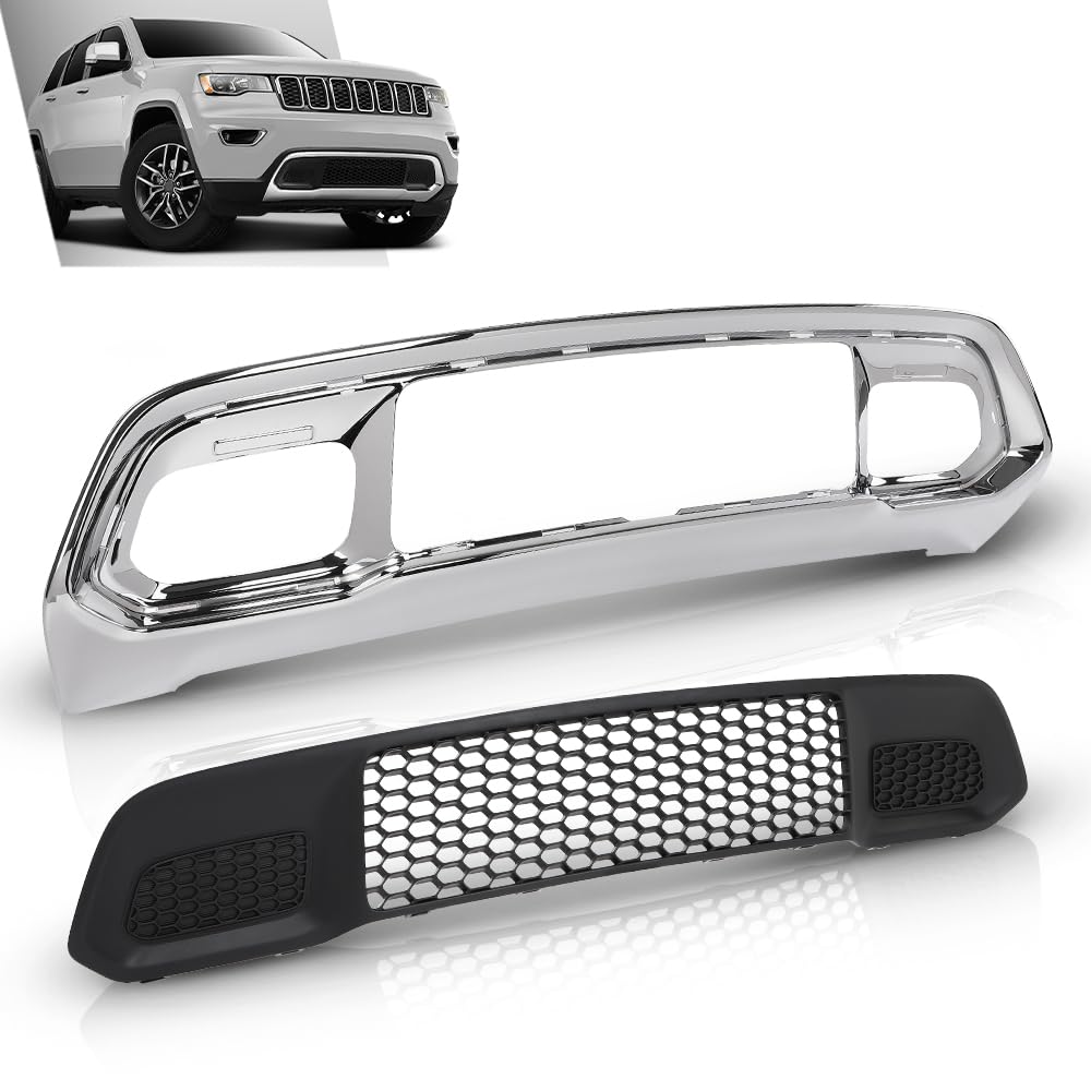 G-PLUS Front Lower Grille & Bumper Grill Bezel Chrome Compatible with Jeep Grand Cherokee 2017-2022 5ZM53SZ0AA