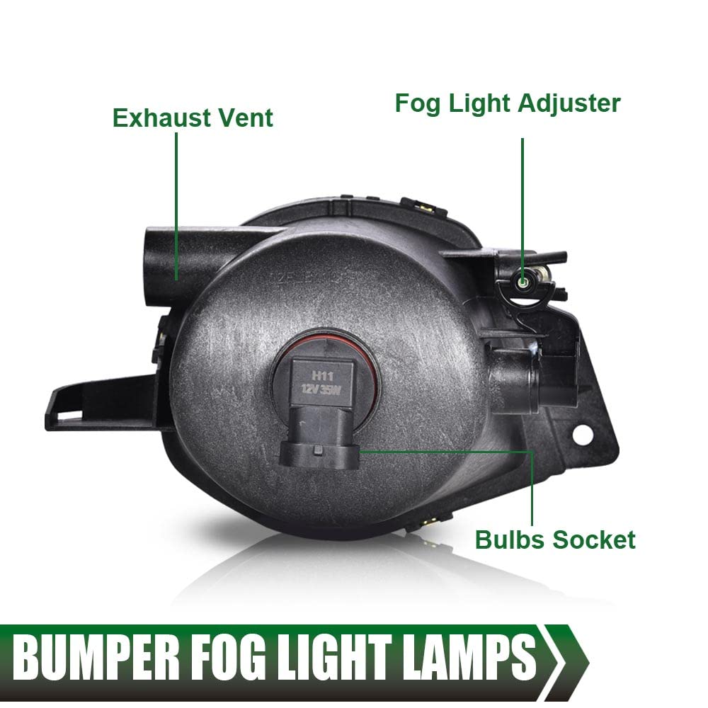 GPLUS Bumper Fog Lights W/bulb Compatible With 2006-2008 BMW E90 325i 328i 330i 335i, Driver & Passenger Side Bumper Mounted Fog Lamps (Smoky lens) neblineros para autos delantero faros antiniebla