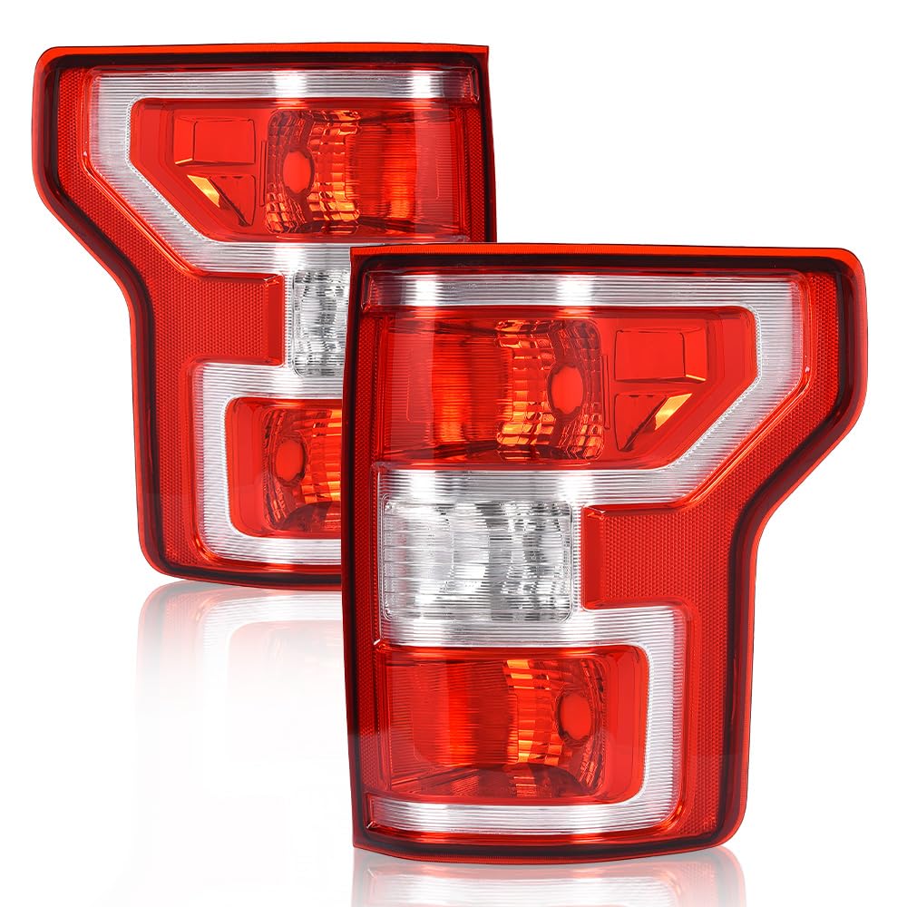 G-PLUS Rear Tail Lamp Lights Pair W/o Bulbs and Wiring Harness Compatible with Ford F150 2018 2019 2020 JL3Z13405H, JL3Z13404H,Red Lens Chrome Housing LH&RH Rear Brake Lamps Assembly