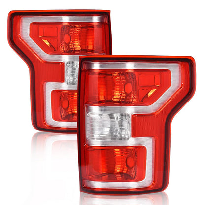 G-PLUS Tail Lights Compatible with Ford F150 2018 2019 2020,Rear Lamp w/o Bulbs & Wiring Harness Red Lens Chrome Housing Luces Traseras Left &Right Rear Brake Lamps Assembly