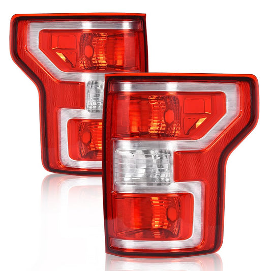 G-PLUS Tail Lights Compatible with Ford F150 2018 2019 2020,Rear Lamp w/o Bulbs & Wiring Harness Red Lens Chrome Housing Luces Traseras Left &Right Rear Brake Lamps Assembly