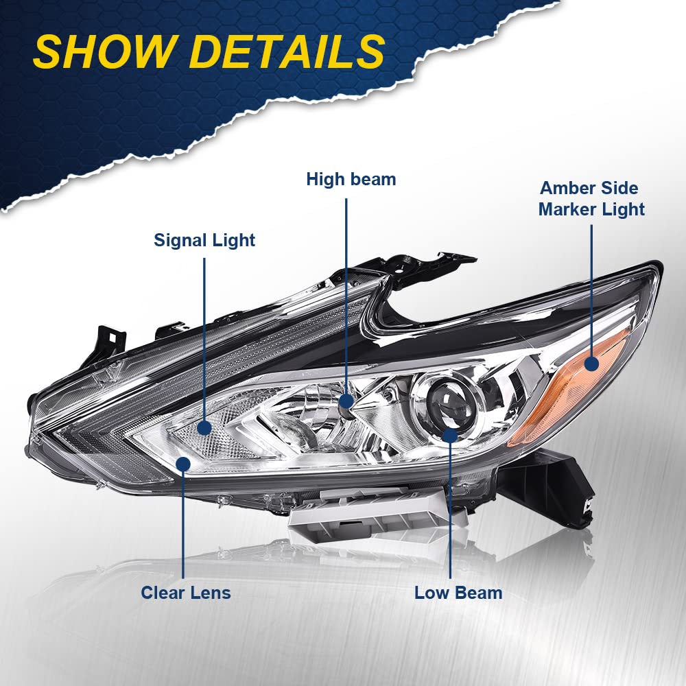 G-PLUS Headlights, Fit 2016-2018 Nissan Altima 4-Door Sedan,(Compatible w/o LED Halogen Headlight),Automotive Halogen Type Headlamps Chrome Housing,Driver Side(Left),faros delanteros