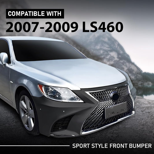 G-PLUS Front Bumper Set (Front Bumper, License Plate) Compatible with 2007-2009 LX LS460 to 18+ LS F-Sport Style 2Pcs
