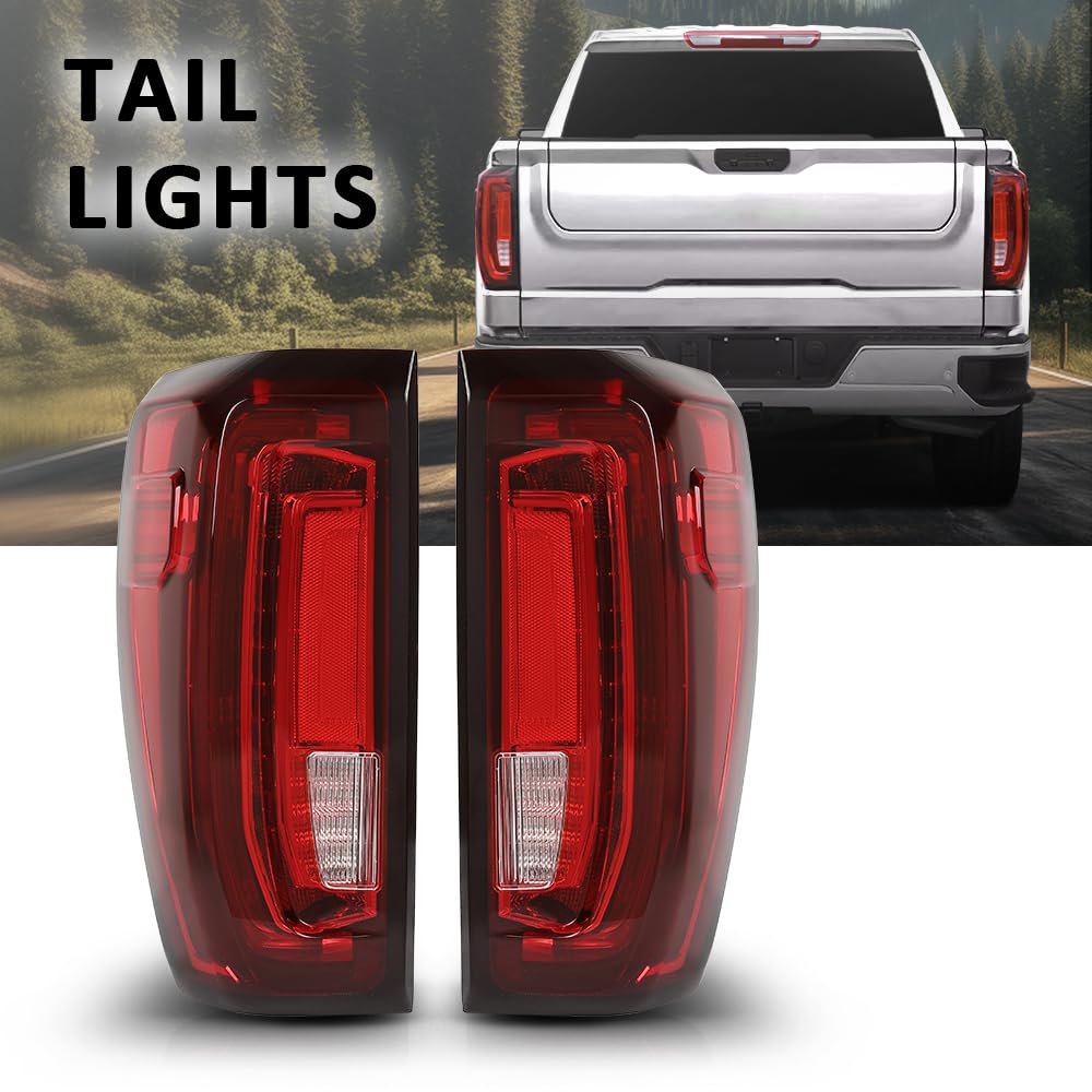 G-PLUS LED Tail Lights Rear Brake Lamp Pair Left+Right Compatible with 2019-2023 GMC Sierra 1500 /Fit 2020-2023 Sierra 2500HD 3500HD, for w/Factory Full LED Tail Light Models Only Red