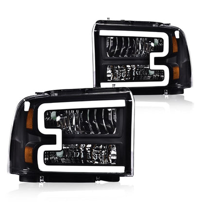 G-PLUS LED Headlights Compatible with Ford F250 F350 F450 F550 Super Duty 2005-2007 DRL BAR Headlamps Clear Lens Black Housing Amber Reflector,faros delanteros