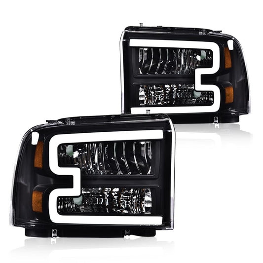 G-PLUS LED Headlights Compatible with Ford F250 F350 F450 F550 Super Duty 2005-2007 DRL BAR Headlamps Clear Lens Black Housing Amber Reflector,faros delanteros