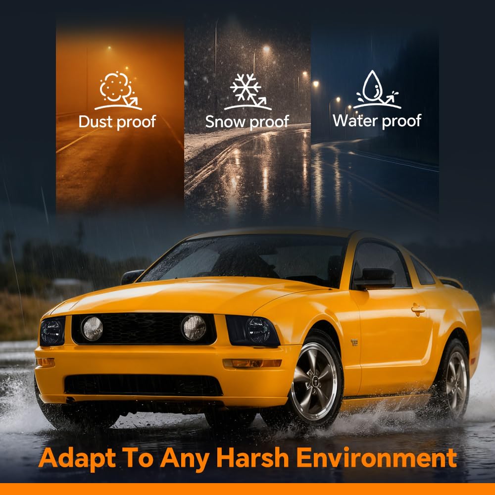 G-PLUS Headlights Assembly, Compatible with Ford Mustang 2005 2006 2007 2008 2009 Bumper Headlamps, Left & Right Smoky Lens Black Housing Amber Reflector