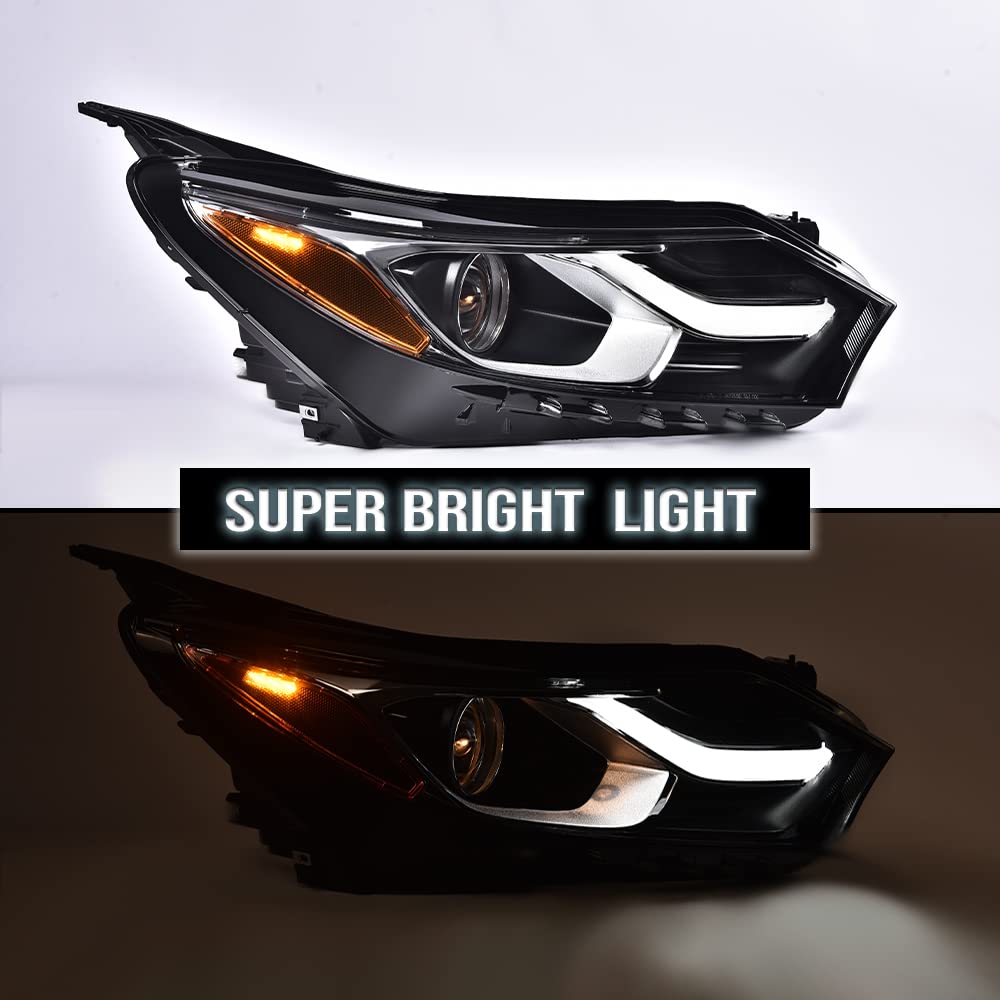 G-PLUS LED Headlight Assembly Compatible with Chevy Equinox 2018 2019 2020 w/Factory HID/Xenon,Passenger Right Headlamp Clear Lens Black Housing Amber Reflector Bumper Headlamps,faros delanteros