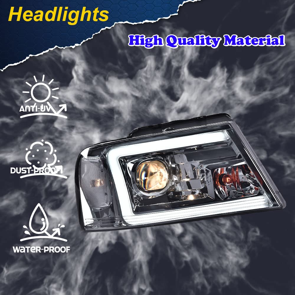 G-PLUS LED DRL Headlights, Compatible with 2004-2008 Ford F150/ 2006-2008 Lincoln Mark Lt(NOT Compatible with 2004 F150 Heritage/Flareside Beds Models), Smoky Lens Chrome Housing Clear Reflector