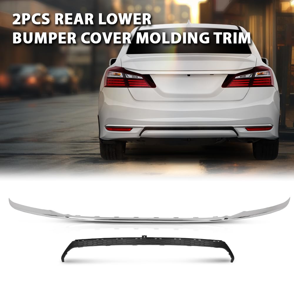 G-PLUS Rear Lower Bumper Cover Molding Trim Compatible with Honda Accord Sedan 4 Door 2016-2017 Black 2PCS