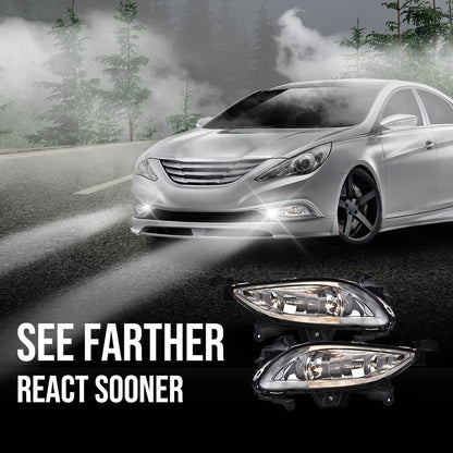 G-PLUS Front Bumper Fog Light Assembly Compatible with Sonata 2011 2012 2013 Driving Fog Lamps 92201-3Q000 92202-3Q000 HY2593134 HY2592134 Smoky Lens