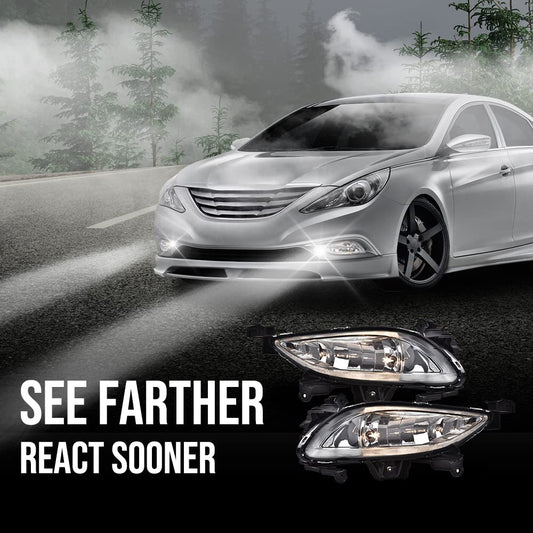 G-PLUS Front Bumper Fog Light Assembly Compatible with Sonata 2011 2012 2013 Driving Fog Lamps 92201-3Q000 92202-3Q000 HY2593134 HY2592134 Smoky Lens