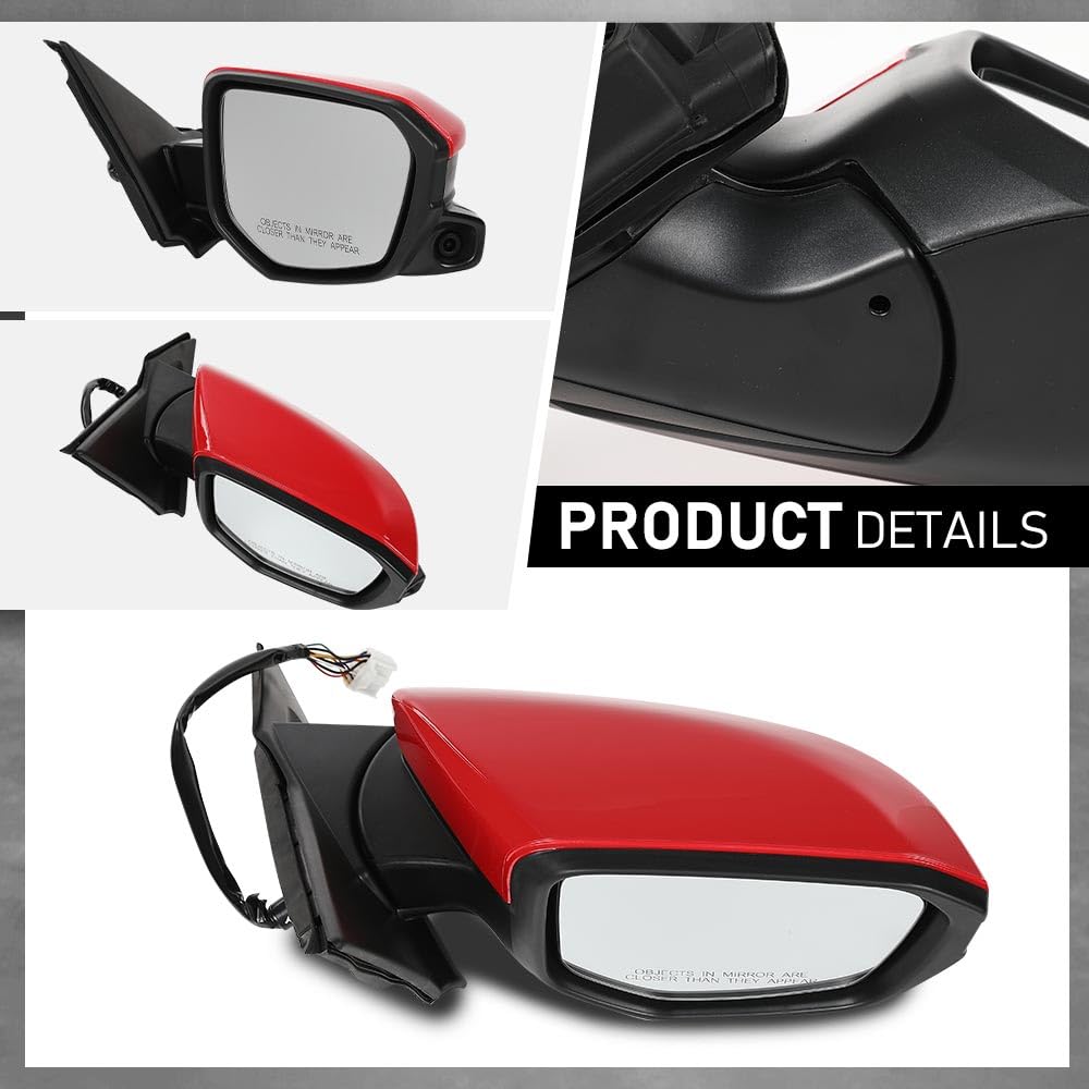 G-PLUS Power Heated View Camera Side Mirror w/ 11-Pin Right Passenger Side Compatible with Honda Civic Sedan 2016-2020 Manual Folding Red 76208-TBC-A02ZA HO1327107
