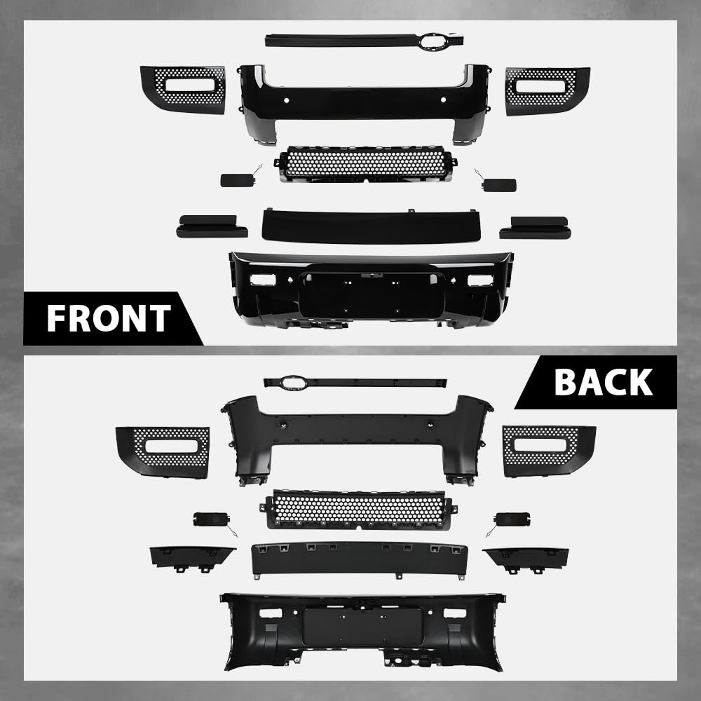 G-PLUS Front Rear Bumper Cover Guard Skid Lip Kit Compatible with Rover Defender 90 110 130 2020 2021 2022 2023 2024, Black