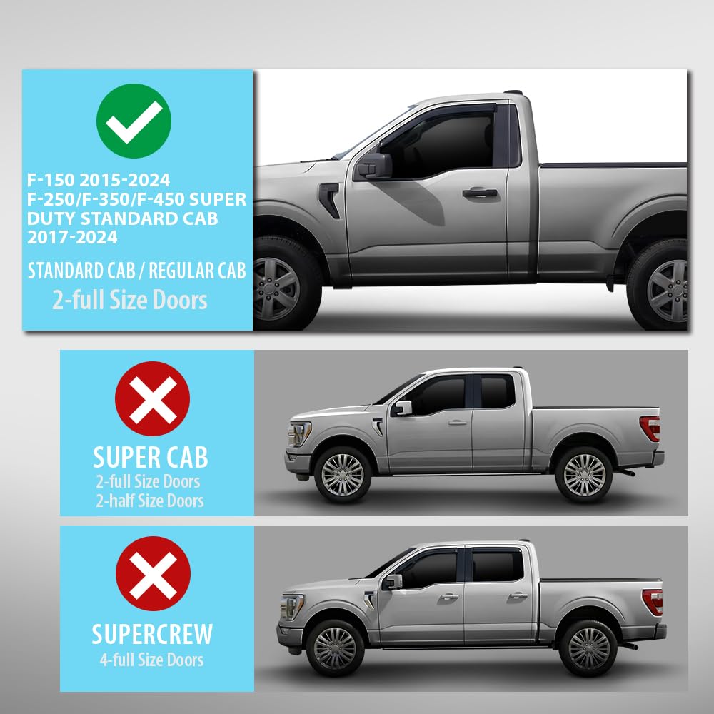 G-PLUS Out-Channel Mount Ventvisor Window Deflectors Compatible with Ford F150 2015-2026; Fit Ford F250/ F350/ F450 Super Duty Standard Cab Only 2017-2026 2 PCS Smoky