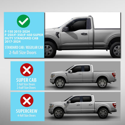 G-PLUS Out-Channel Mount Ventvisor Window Deflectors Compatible with Ford F150 2015-2026; Fit Ford F250/ F350/ F450 Super Duty Standard Cab Only 2017-2026 2 PCS Smoky