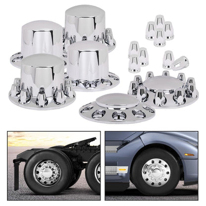G-PLUS Axle Wheel Covers Removable Hub Caps 2 Front & 4 Rear w/ 33mm Thread-On Lug Nut Covers for Semi Trucks 20" & 22.5" & 24.5" (Chrome ABS Plastic)