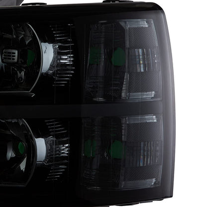G-PLUS LED DRL Headlights, Compatible with Chevy Silverado 2500 3500 & HD 2007-2014,Fit Chevy Silverado 1500 2007-2013, Smoky lens Black Housing Clear Reflector Bumper Headlamp Left &Right