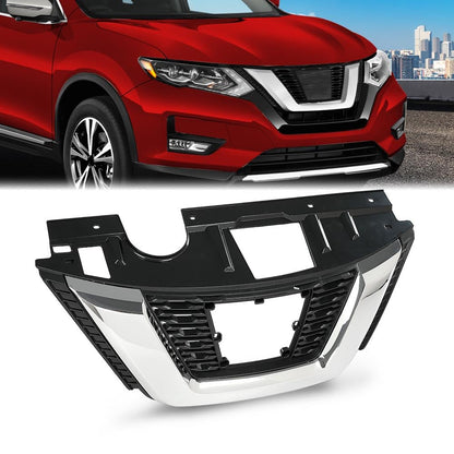 G-PLUS Front Upper Bumper Grille Assembly Chrome Trim Compatible with Nissan Rogue 2017 2018 2019 NI1200282, 623106FL0B