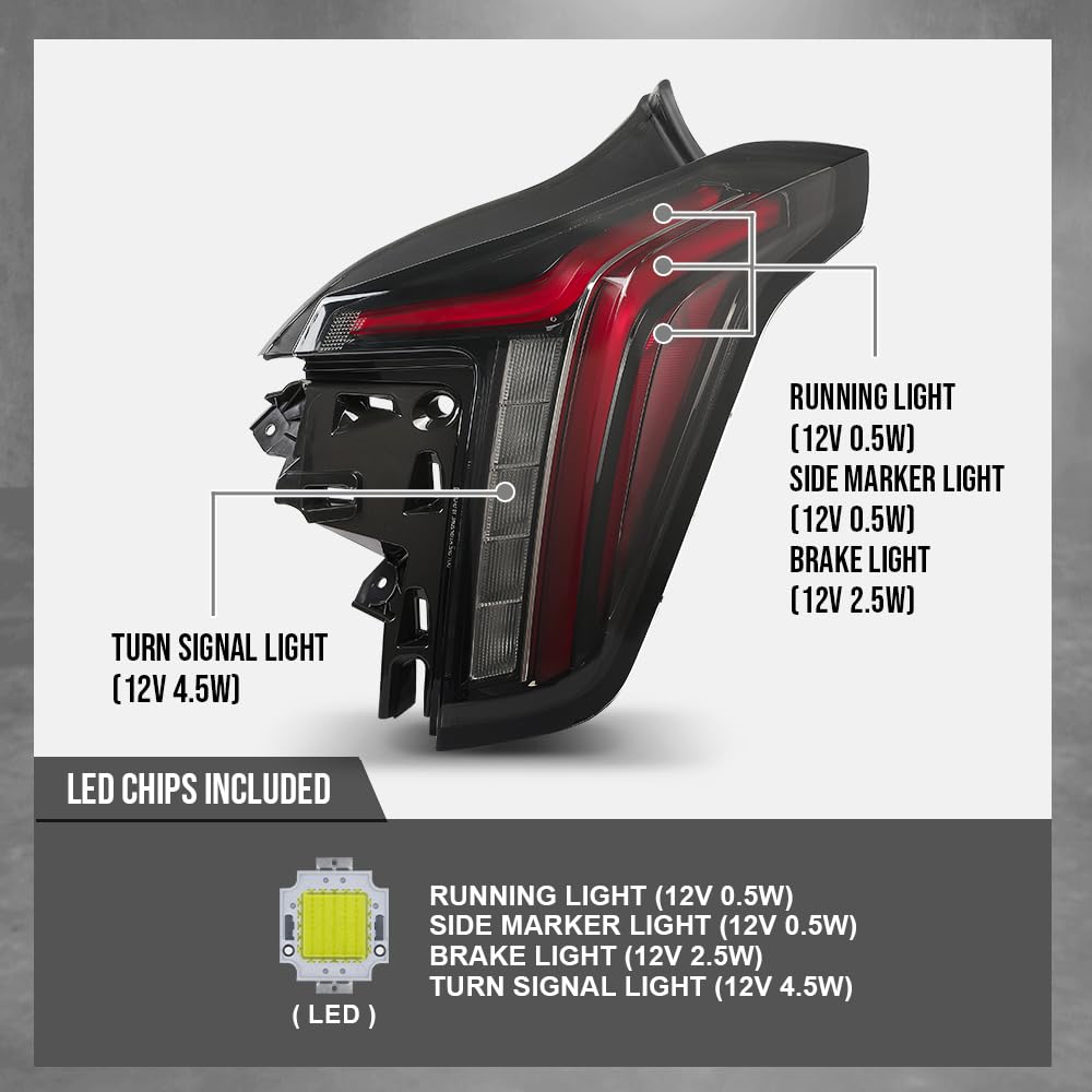 G-PLUS LED Tail Light Right Side Compatible with Cadillac CT5 2020 2021 2022 2023 2024 2025 85164451, 87864509 Red