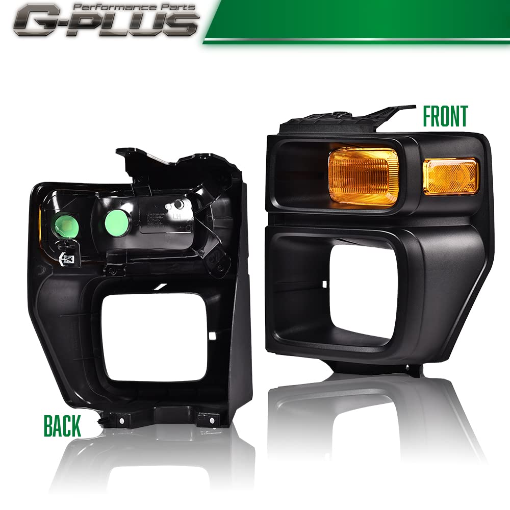 G-PLUS Headlight Trim Bezel with Parking Turn Signal Light Compatible With 08-14 Ford E150/08-14 Ford E250/08-19 Ford E350 (Driver & Passenger Side)