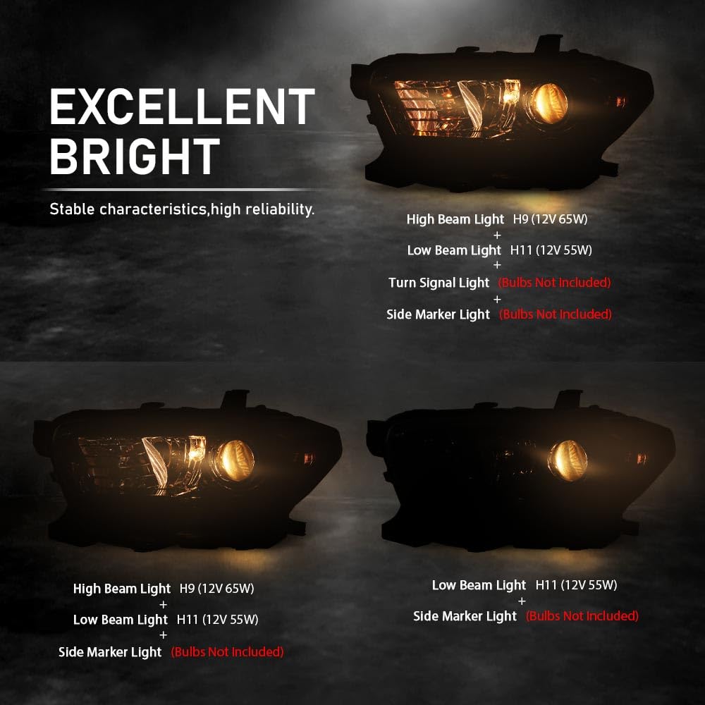 G-PLUS Headlights Compatible with 2016-2022 Toyota Tacoma,Headlamps w/o LED DRL Clear Lens Black Housing Amber Reflector, Left Driver & Right Passenger TO2502243, TO2503243 faros delanteros