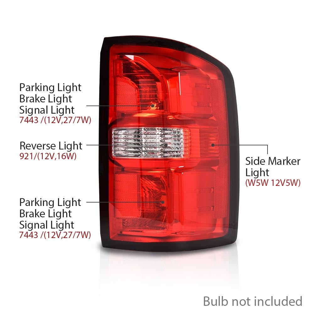 G-PLUS Tail Lights w/o Bulbs Fit GMC Sierra 1500 2014-2018, Fit GMC Sierra 2500 HD 3500 HD 2015-2019 84288725, GM2801281C Red Lens Right Passenger Side Luces Traseras Faros TraserosAssembly