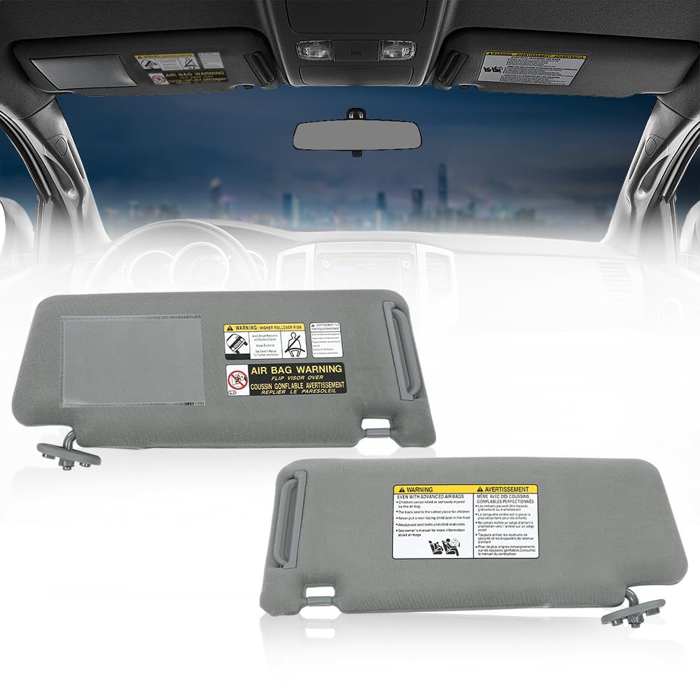 G-PLUS Gray Sun Visor with Mirror LH Driver & RH Passenger Side 1 Pair Compatible with Toyota Tacoma 2005-2015 74320-35C10-B0, 74310-35C10-B0, 74320-04181-B1, 74310-04181-B1