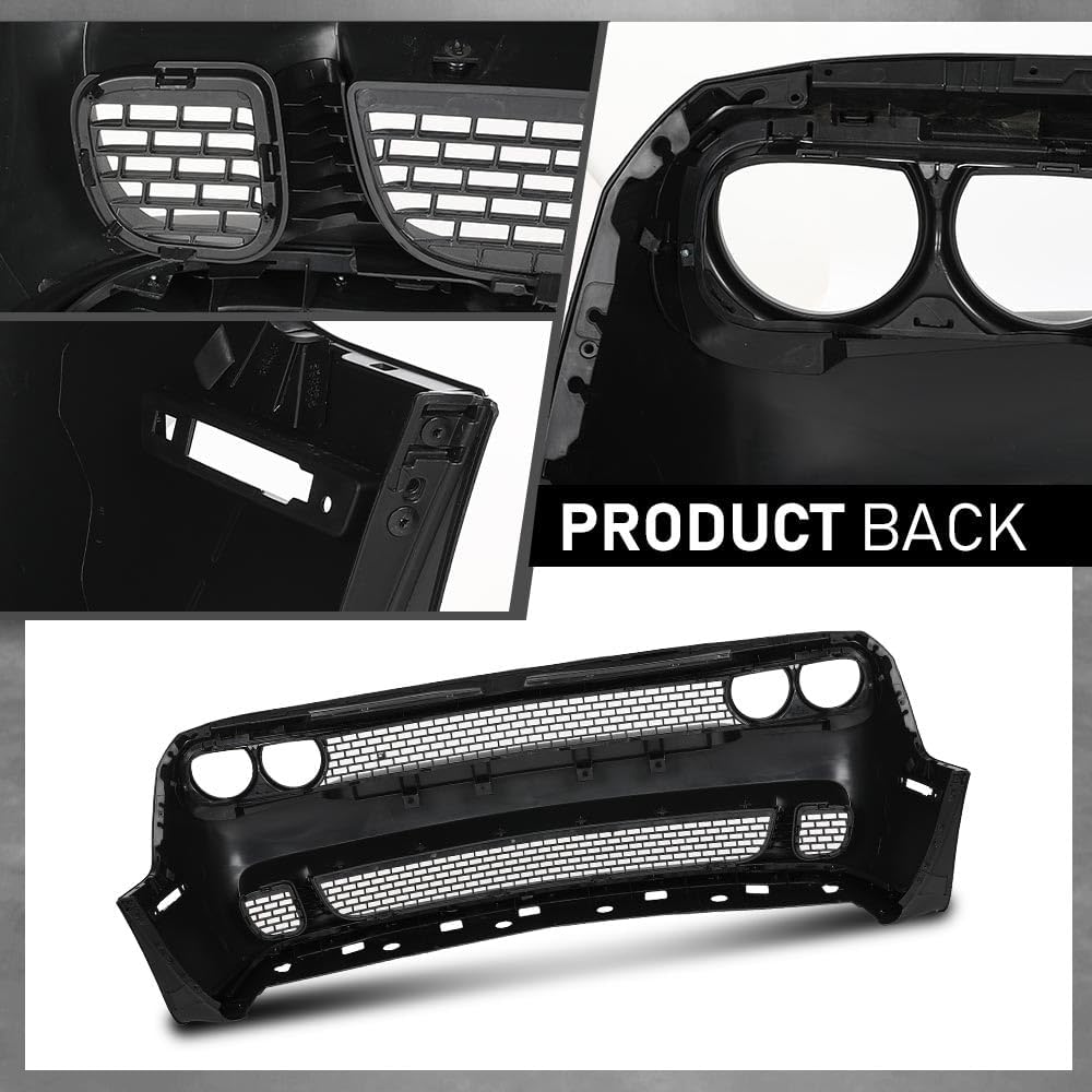 G-PLUS Front Bumper Kit Cover & Grille & Lip & Fog Light Covers Fit 2015 2016 2017 2018 2019 2020 2021 2022 2023 Dodge Challenger Hellcat Style Full Bumper Replacement, Not Fit Demon Models Black