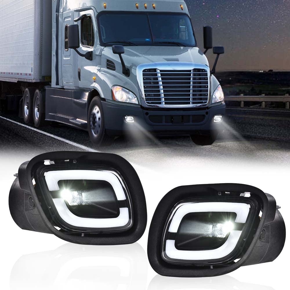 G-PLUS LED Fog Lights Compatible with Freightliner Cascadia 2008-2017 (For Models Without Daytime Running Lights) LH & RH LED Fog Lamps White Light Clear Lens Black Housing