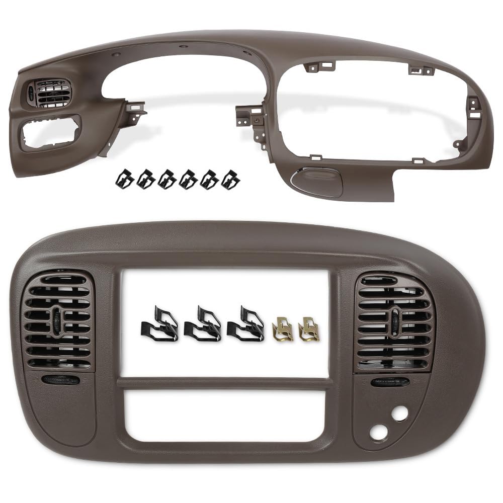 G-PLUS Dash Pad Bezel Graphite & Center Dash Radio Bezel Fit Ford F150 / Ford Expedition 1997-2003 Brown