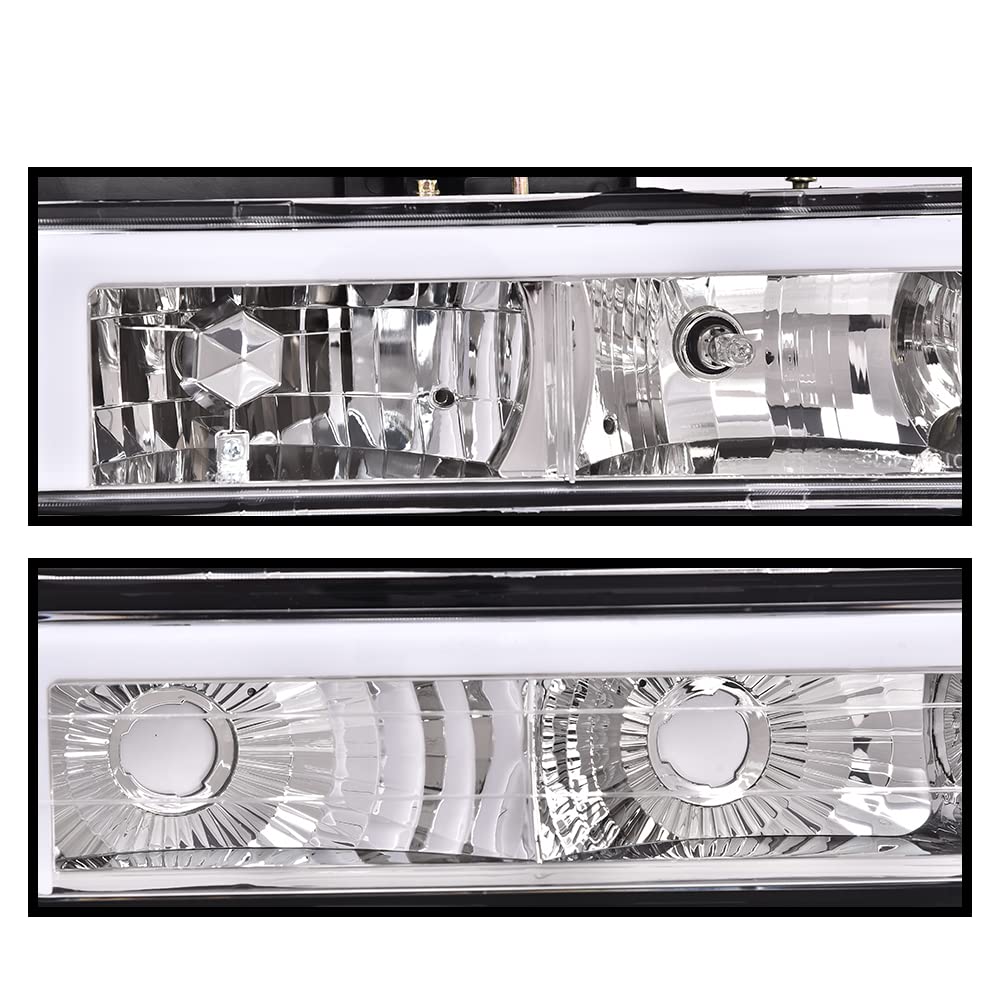 G-PLUS LED DRL headlights, Compatible with 1994 1995 1996 1997 1998 1999 GMC C1500 K1500 Yukon bumper Headlamp, Clear lens Chrome Housing Amber Reflector