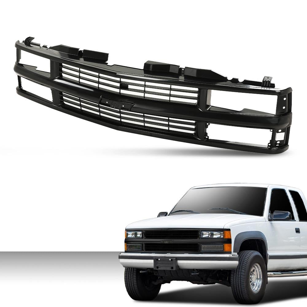 G-PLUS Front Bumper Grille Grill Black Compatible with Chevy Silverado Blazer C/K 1500 2500 3500 Suburban Tahoe 1994-2000 For Models with Composite Headlights 15981092 GM1200239