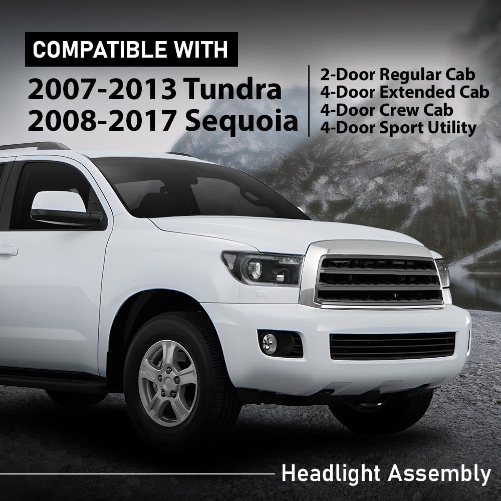 G-PLUS LED Headlights Halogen Headlamps Compatible with Toyota Tundra 2007-2013,Fit Toyota Sequoia 2008-2017 Clear Lens Black Housing Clear Reflector,faros delanteros