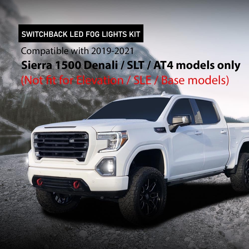 G-PLUS LED Fog Lights w/Switch & Bezel Left and Right Side Compatible with GMC Sierra 1500 Denali/SLT/AT4 models only 2019-2021,Not fit for Elevation/SLE/Base models GM2592331 GM2593331