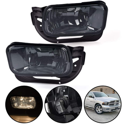 G-PLUS Smoke Lens Front Bumper Fog Lights Assembly Compatible With Dodge Ram 1500 2009-2012/Ram 2500 3500 2010-2018 Driving Lamps w/Bracket + H10 12V 42W Halogen Bulbs
