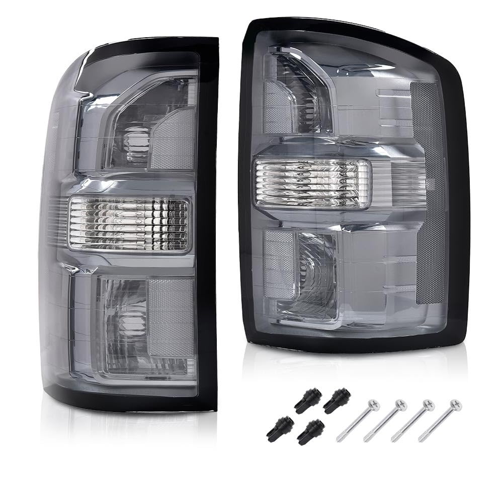 G-PLUS Tail Lights W/obulbs Compatible with GMC Sierra 1500 2014-2018, Fit GMC Sierra 2500 HD 3500 HD 2015-2019, Smoke Lens Luces Traseras Rear Brake Lamps Assembly