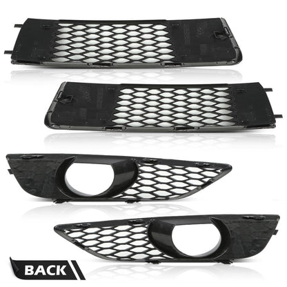 G-PLUS Glossy Front Bumper Fog Light Lamp Mesh Grill Grille Compatible with Audi A4 B8 2008 2009 2010 2011 2012 Fog Light Cover