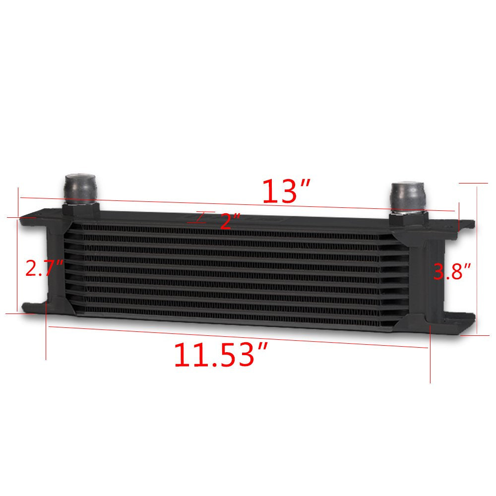 G-PLUS 10 Row 10AN Universal Aluminum Engine Transmission Oil Cooler Kit + Oil Filter Adaptor Kit Black