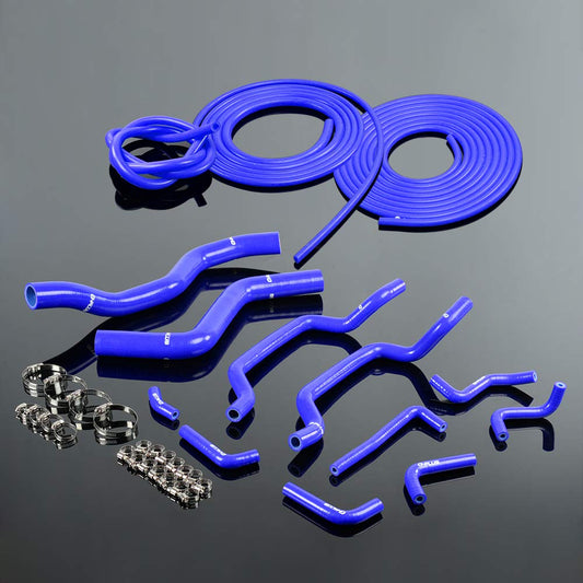 Silicone Radiator Coolant Hose Kit Clamps + Vacuum Hose Pipe Kit Compatible For MITSUBISHI ECLIPSE DSM 4G63T 2G 1995-1999 Blue